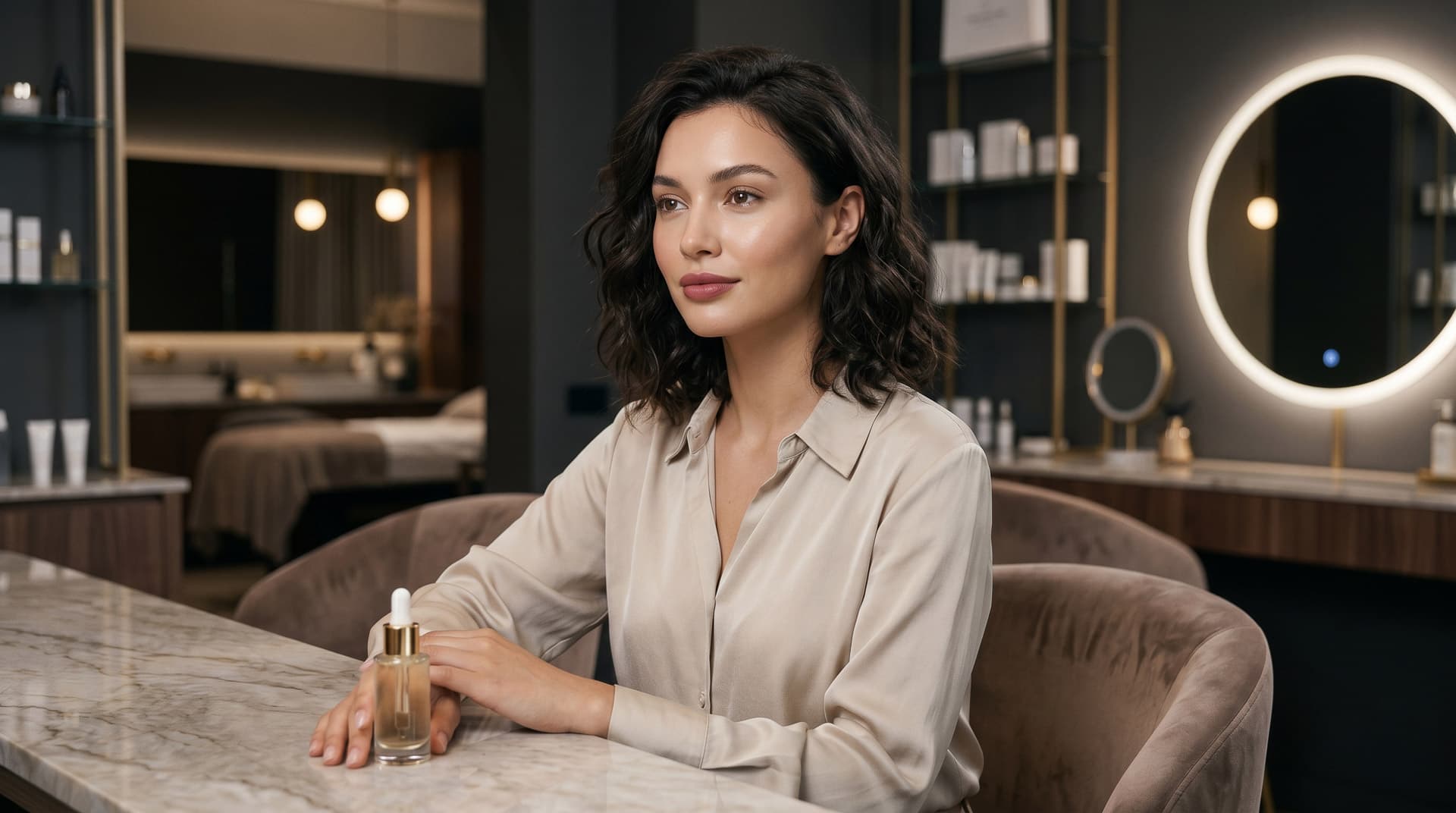 Güzellik markası için güven veren model ve ürün kompozisyonu